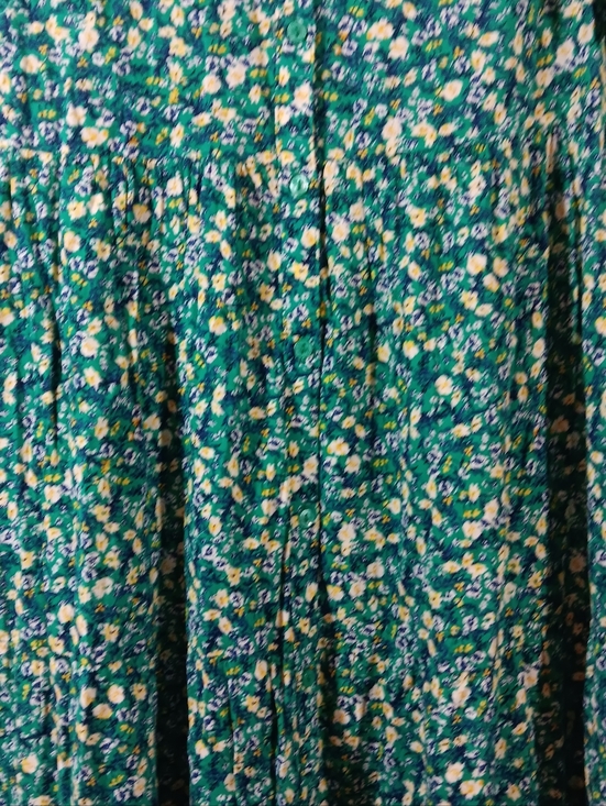 Old Navy Womens Medium Dress Green Floral Puff Sleeve Button Front Midi Tiered - Picture 7 of 14